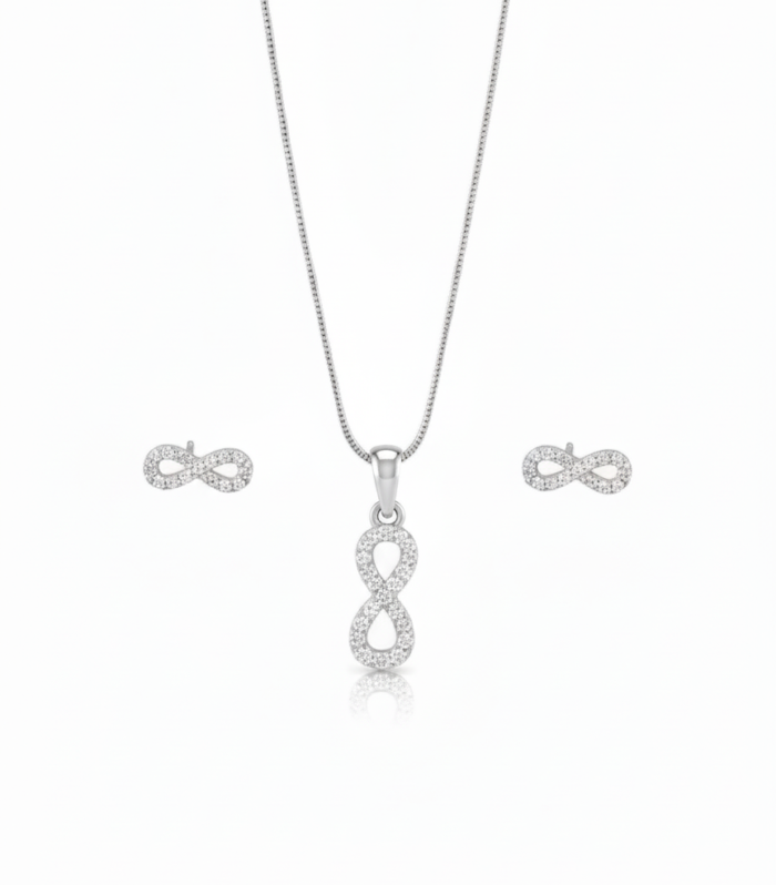Sterling Silver Infinity Pendant and Earrings Set with Gemstones By Silvara-PDTS-4