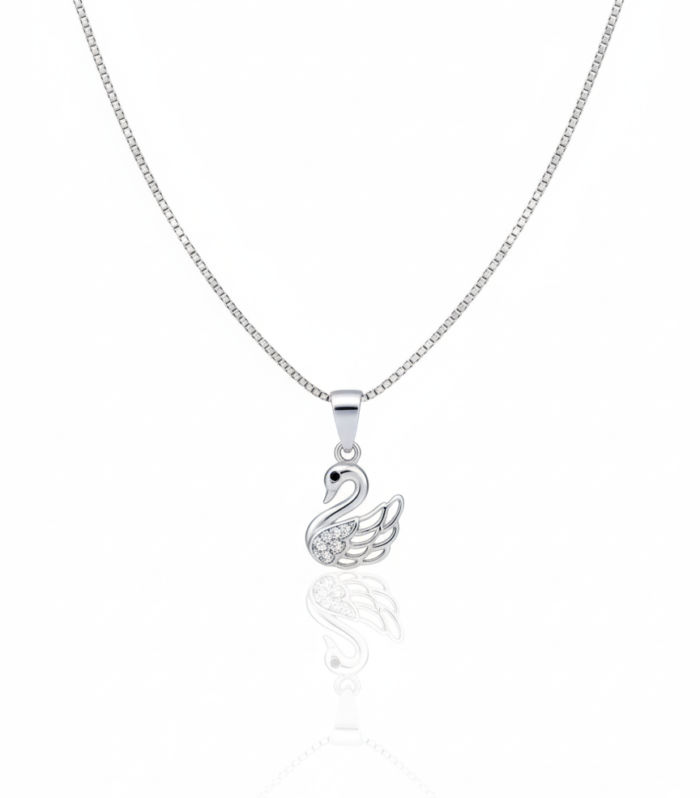 Silvara Duck-P2 925 Sterling Silver Swan Pendant with Cubic Zirconia – With Chain
