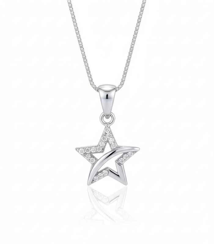 Silvara Star Motif With Layered Structure 925 Sterling Silver Pendant With Chain