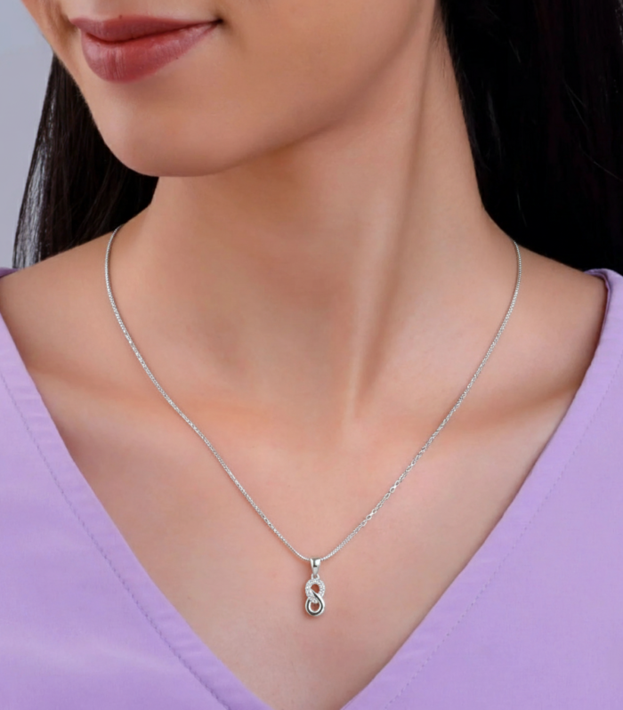 925 Sterling Silver Infinity Pendant Cubic Zirconia With Chain By Silvara (PDT-1)