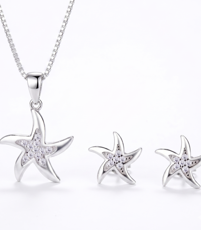 Star Fish Shape Pendant & Chain With Matching Ear Studs For Women And Girls By Silvara