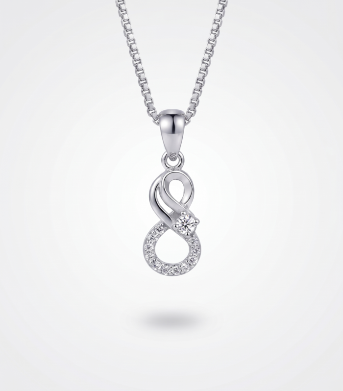 925 Sterling Silver Big Infinity Pendant Cubic Zirconia  With Chain By Silvara -(PDT-2)