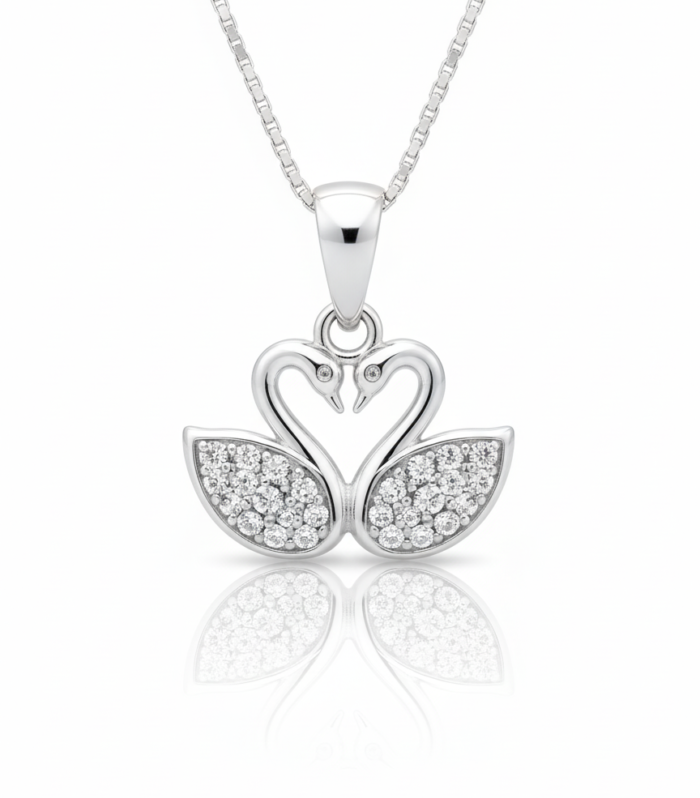 Silvara Duck-P1 925 Sterling Silver Swan Pendant with Cubic Zirconia – With / Without Chain